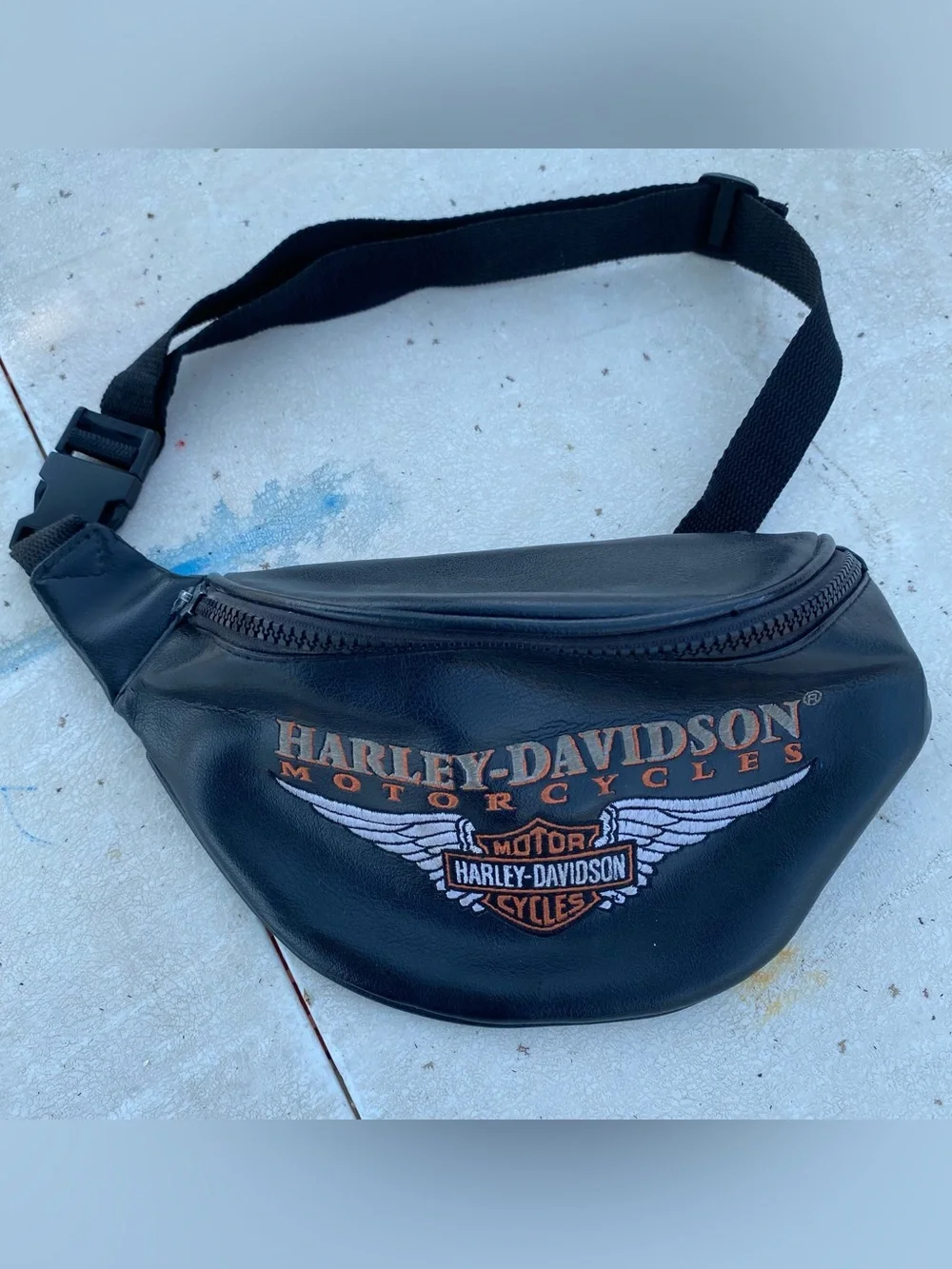 Black Harley Davidson Fanny Pack Zip Pouch Adjustable Waist Shield Wings